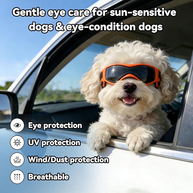 Dog Goggles Dog Sunglasses for Small Breed UV Protection Windproof with Adjustable Head Straps Chin Straps for Ride Car/Hiking Travel/On Beach-Orange