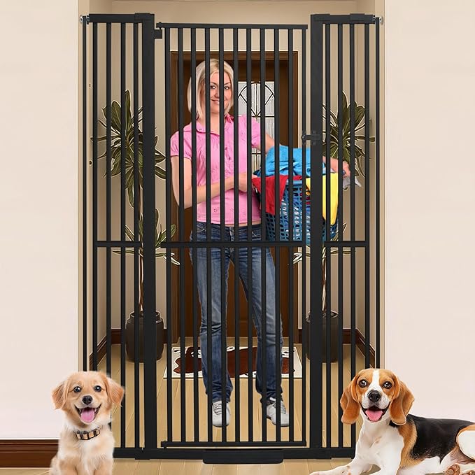 71 Inch Extra Tall Pet Gate for Cats, 29.5-48" Adjustable Wide Dog Gates, Pressure Mounted Walk Through Tall Cat Gate for Doorways,Hallway,Stairs,House（Black）