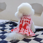 CuteBone Pink Dog Sweater Dress I WOOF You Pet Sweater Sweaters for Small Dogs with Bowtie Pullover Pupply Clothes Cats Clothes for Valentine's Day
