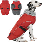 DENTRUN Winter Warm Dog Coat Reflective Jacket with Turtleneck for Cold Weather, Adjustable Buckle Windproof Water Repellent, Thick Snowsuit Fleece Vest for Small, Medium, Large Dogs, Red, M