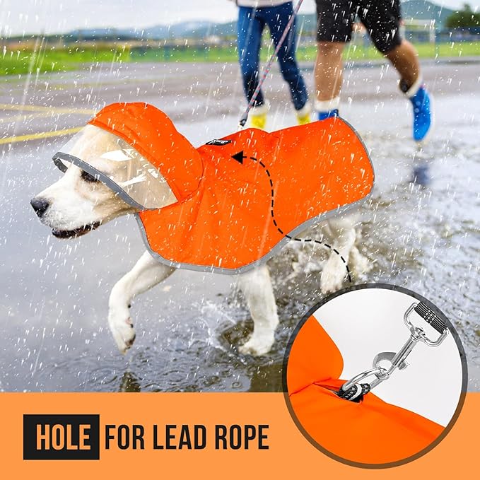 SlowTon Dog Raincoat, Adjustable Dog Rain Jacket Clear Hooded Double Layer, Waterproof Poncho with Reflective Strip Straps and Storage Pocket for Small Medium Large Dogs Puppies(OR XXXL)