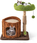 PETSITE 29 Inch Small Cat Tree for Indoor Cats, Modern Wooden Cute Cat Tree with Jute Scratching Post, Tree-Shaped Spring Toy, Teasing Hanging Ball and Teddy Fleece Covered Condo