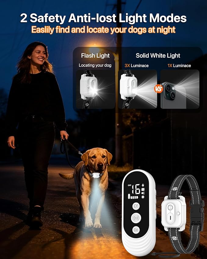 Dog Training Collar with Remote Control, 3300FT Rechargeable Shock Dog Training Collar for Small Medium Large Dogs, IPX7 Waterproof & 4 Safe Modes Flashlight Beep Vibration Shock