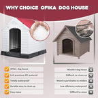 OFIKA Large Dog House Outdoor Indoor,Insulated Plastic Dog House for Small Medium Large Dogs,Durable Waterproof Dog House with Air Vents and Elevated Floor, Ventilate & Easy Clean, Assemble