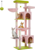 PETEPELA Large Cat Tree, 69-Inch Tall Cat Tower for Indoor Large Cats with Super Big Hammock, Cat Climbing Tree Tower with Scratching Posts, Cozy Condo House and Top Perch, Pink