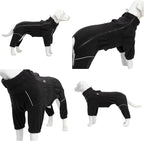 Lovelonglong Warm Dog Coat, Windproof Dog Jacket for Small Medium Large Dogs, 4 Legged Fleece Dog Winter Coat Zippered Closure Dog Outdoor Jacket Black XXXXL