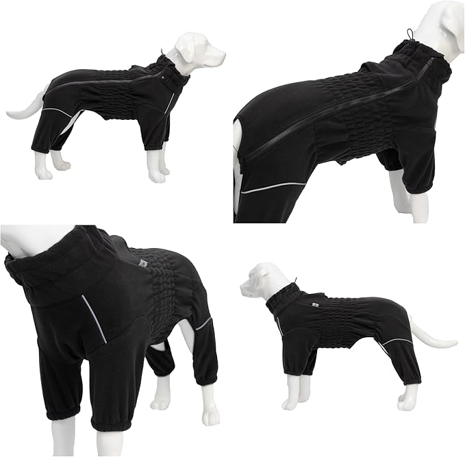 Lovelonglong Warm Dog Coat, Windproof Dog Jacket for Small Medium Large Dogs, 4 Legged Fleece Dog Winter Coat Zippered Closure Dog Outdoor Jacket Black M