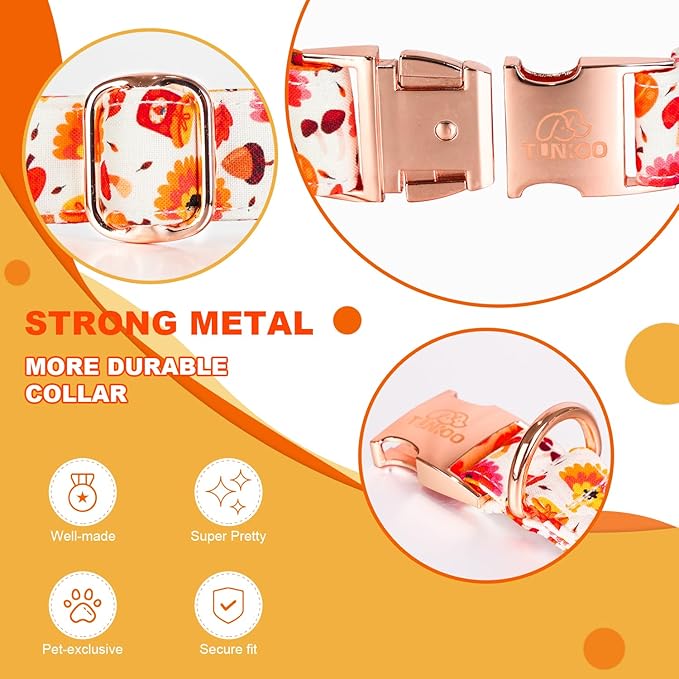 Tunkoo Dog Collar with Cute Bow Tie Pumpkin and Turkey Pattern - Durable, Adjustable and Stylish Thanksgiving Pet Collar, Available in Small Medium Large, S