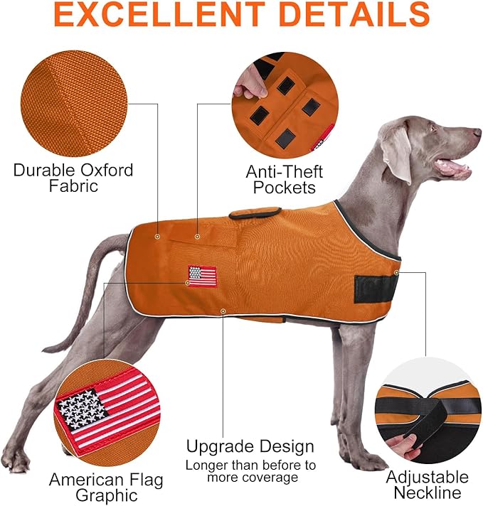 BEAUTYZOO Dog Winter Coat for Large Dogs Waterproof, Warm Reflective Great Dane Oxford Canvas Jacket, Fleece Dog Cold Weather Coats Windproof for Female Male Dogs, Orange L
