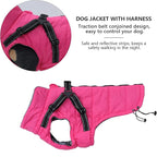 Winter Warm Coat Geyecete Waterproof Dog Jacket with Harness Traction Belt,Pet Outdoor Jacket Autumn and Winter Clothes for Medium, Small Dog-Pink-L