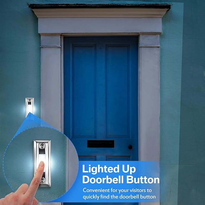 Dreyoo Metal Doorbell Push Button, Heavy Duty Metal Door Bell Wired Button LED Lighted Wall Mounted Door Bell Push Buttons for Home Universal Garage Opener Switch Property in Copyright(Silver)
