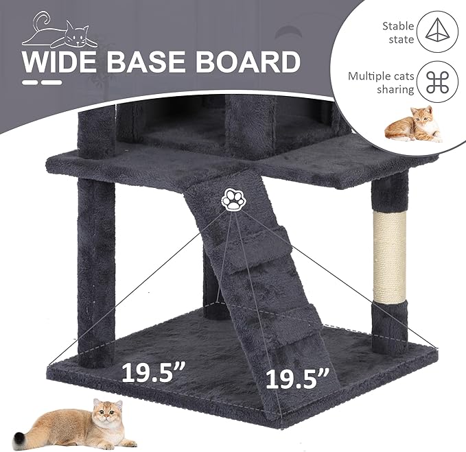 62" Multi-Level Cat Tree Tower with Scratching Posts, Toys & Condo,Compact Floor Footprint & Vertical Space for Multi-Cat HomesSpace-Saving Design for Indoor Kittens-Dark Grey