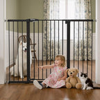 Mumeasy 36" Extra Tall Baby Gate for Doorways, 29.7"-57" Extra Wide Dog Gate for Stairs, Pressure Mounted Auto Close Pet Safety Gate with Easy Walk Thru Door, Large Indoor Child Gate for House, Black