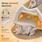 Cat Houses for Indoor Cats - Large Cat Bed Cave with Natural Sisal Cat Scratcher Mat, Solid Wood Frame Cat House with Curtains and Cat Floor Scratching Pad Rug, Protect Couch and Carpets, L