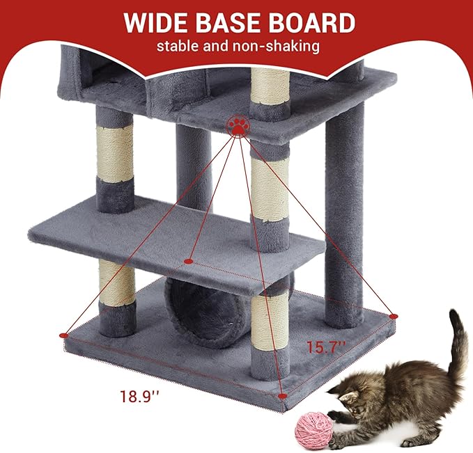 Cat Tree for Large Cats 67 Inches,Multi-Level Cat Tower with Scratching Posts, Condo, Perches, Hammock, Tunnel & Feeding Station,Dark Gray