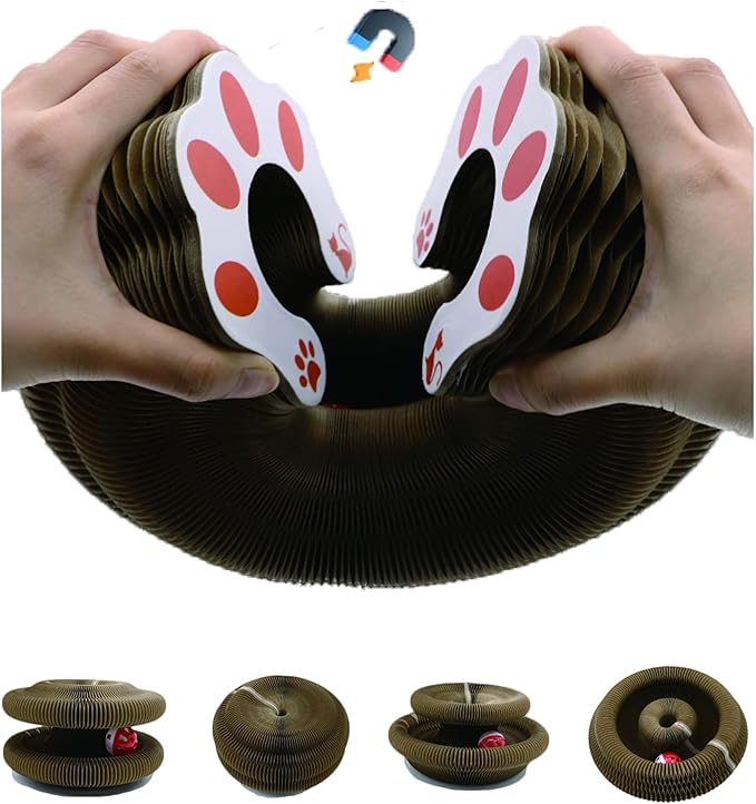 Kitty Cat Toy Scratch Board,Accordion with Ball,Foldable Design,Boosts Claw Health,cat Scratching Board Toy Equipped with Balls and Bells,a cat Toy Designed specifically for Indoor Cats. (2P)