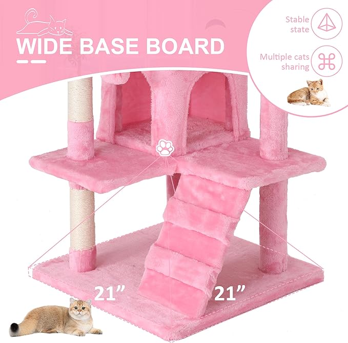 70" Multi-Level Cat Tree Tower with Scratching Posts, Toys & Condo - Space-Saving Design for Indoor Kittens, Compact Floor Footprint & Vertical Space for Multi-Cat Homes-Pink
