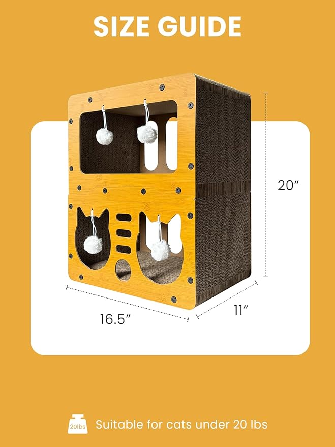 Cardboard Cat House, 2-Tier Large Cardboard Cat Scratcher House with Toys for Indoor Small Cats