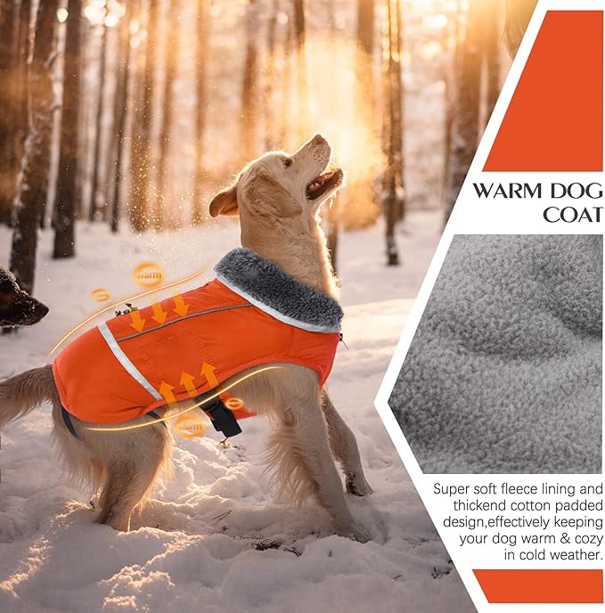 QBLEEV Warm Dog Coat Reflective Dog Jacket, Waterproof Dog Winter Coat Turtleneck Dog Clothes for Cold Weather, Thick Fleece Dog Snowsuit Christmas Dog Vest Pet Apparel for Small Medium Large Dogs XL
