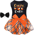 CuteBone Halloween Dog Dresses Velvet Holiday Small Dogs Clothes Onesie Pet Apparel Girl Puppy Skirt with Bow Hair Rope CVA45L-D