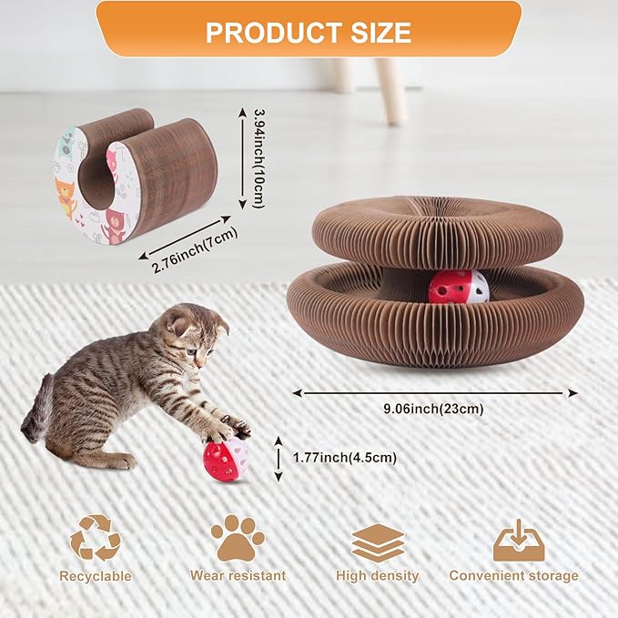 Foldable Cat Scratcher Toy (Cartoon) - Interactive Reversible Kitty Toy with Bell for Anxiety Relief & Exercise | Clearance - Limited Stock