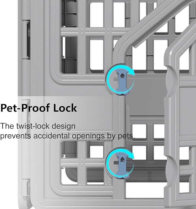 DRATO Dog Pet Playpen Gate for Dogs Cats Safe Secure Indoor Outdoor Pet Fence with Gate Easy to Clean Keep Pets Secure (Gray, 33.54 * 33.54 * 23.82, 4)