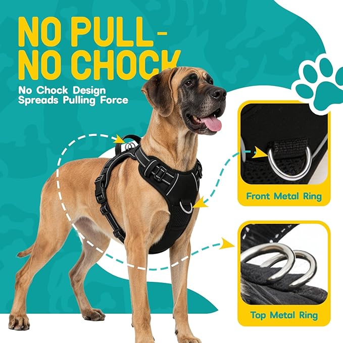 No Pull Dog Harness and Leash Set for Extra Large Dogs – Adjustable Reflective Breathable Soft Padded Easy Control Dog Harness for Training & Walking, Black (X-Large)