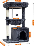 SYANDLVY Small Cat Tree for Indoor Cats, Cat Tower with Scratching Post, Modern Cat House with Padded Perch, Kittens Condo with Cradle, Smoky