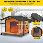 AIVITUVIN Heated Outdoor Dog House - Weatherproof Insulated Wooden Shelter with Iron Frame, Large Porch for Medium & Large Dogs, Indoor/Outdoor Kennel(XL)