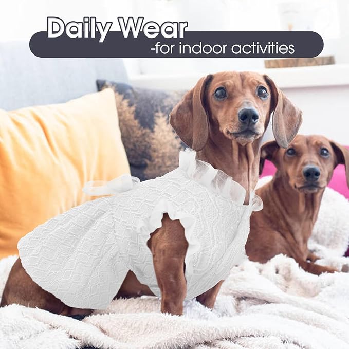 Kuoser Dog Dress, Cute Dog Dresses for Small Dogs Girl Elegant Puppy Tutu with Bow-Knot, Doggie Princess Costume Pet Outfit for Birthday Party Christmas Halloween Wedding, White XS