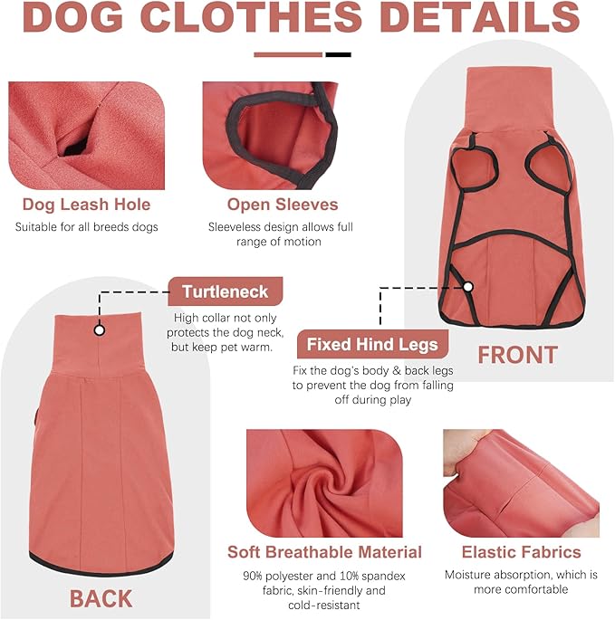 ROZKITCH Dog Winter Coat Soft Pullover Pajamas, Pet Windproof Warm Cold Weather Jacket Vest Cozy Jumpsuit Apparel Outfit Clothes for Small Medium Large Giant Walking Hiking Travel Orange 2XL
