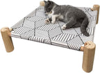 Pozico Cat/Dog Bed Hammock - Wooden Raised Indoor/Outdoor Beds - Breathable Mesh for Small Animals - White Diamond
