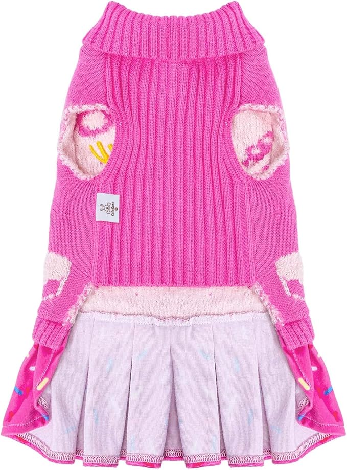 CuteBone Pink Dog Sweater Dress Happy Birthday Pet Sweater Sweaters for Medium Large Dogs with Bowtie Pullover Pupply Clothes Cats Clothes