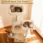 DORTALA Cat Tree for Indoor Cats, 58" Tall Cat Tower with Top Perch, Condo, Hammock, Sisal Scratching Posts, 3 Dangling Balls, Platforms, Multi-Level Pet Climbing Furniture Playground (Beige)