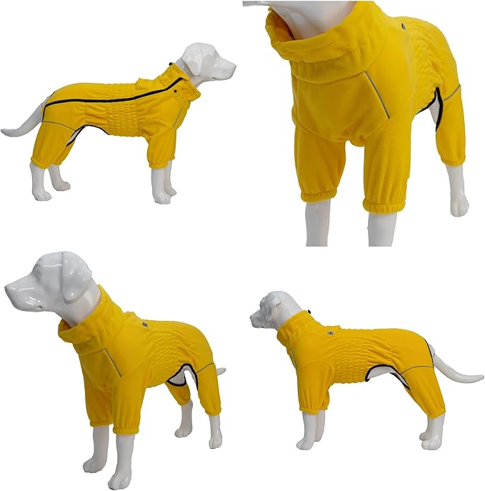Lovelonglong Warm Dog Coat, Windproof Dog Jacket for Small Medium Large Dogs, 4 Legged Fleece Dog Winter Coat Zippered Closure Dog Outdoor Jacket Yellow XXXXL