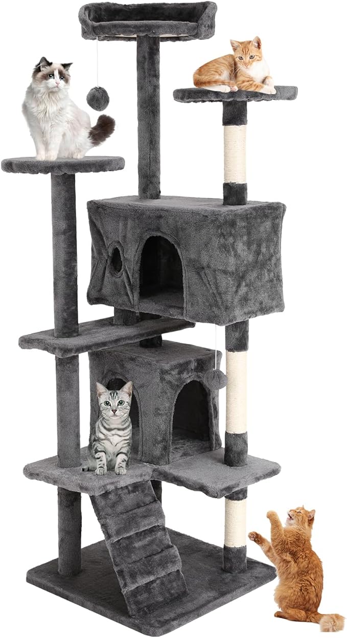 Cat Tree 70 Inches Cat Tower for Indoor Cats Multi-Level Cat Condo with Litter Box Enclosure,Scratching Posts for Indoor Cats (Ashy)