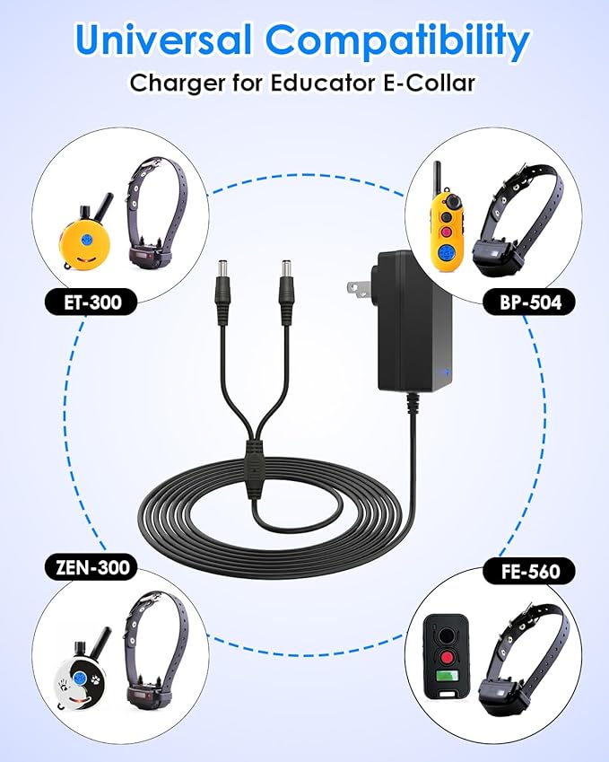 E Collar Charger Dual Lead for Mini Educator 300 400 ET-300 ET-400 Dog Training Collar, Replacement Power Adapter Charging Cable