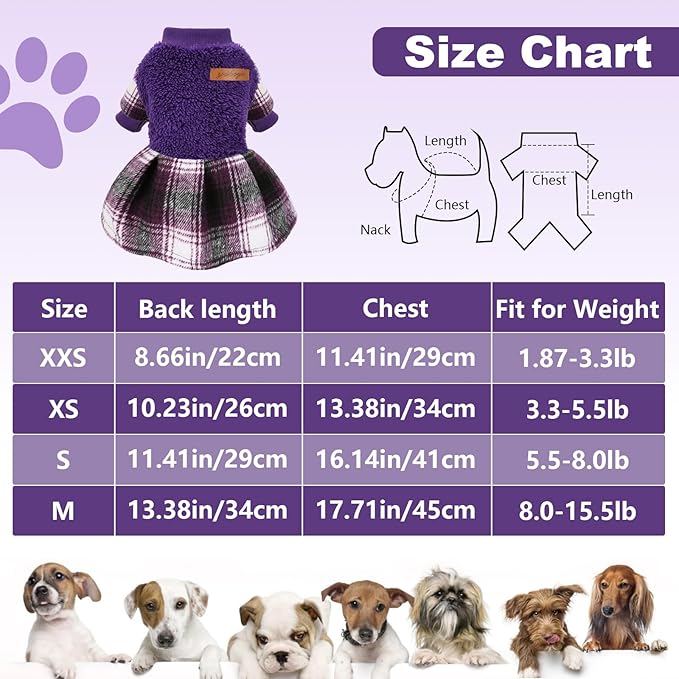 Dog Sweater Dog Clothes for Small Dogs Boy Girl Fall Puppy Dress Warm Fleece Chihuahua Yorkie Teacup Doggie Sweaters Dresses Doggy Sweater for Small Dogs Girl Cat Outfit, Purple, M