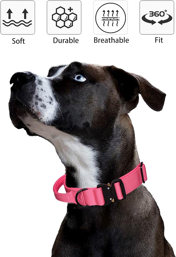 Tactical Dog Collar for Medium Large Dogs, Heavy Duty Dog Collars with Handle, Metal Buckle Dog Training Collar, Thick Large Military Dog Collar for Male. (L, Khaki)