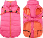 Geyecete Winter Warm Coat Waterproof Dog Winter Jacket with Harness Traction Belt,Windproof Pet Outdoor Jacket Dog Autumn-Pink-XXL