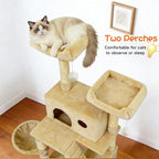 Pawly 70" Extra Tall Cat Tree with Dual Hammocks & Enlarged Condos, Premium CARB P2-Compliant Particle Board, 350G Plush Natural Sisal Cat Tower for Big Cats & Multi-Cat Families, Beige
