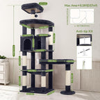 Globlazer Extra Large Platform Cat Tree, 65in Sturdy Cat Scratching Tree for Indoor Cats Large Adult, Big Cat Perch Tower with 3 Padded Perches, 6 Scratching Posts, Cat Condo, Hammock, S65, Dark Grey