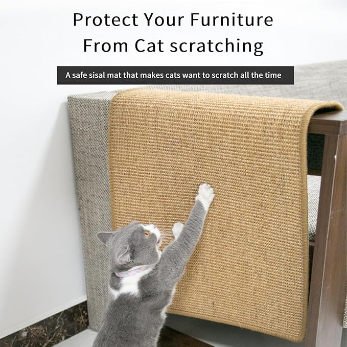 Generic Cat Scratcher Mat & Pad - Natural Sisal Cat Scratch Blanket with Tapes, Corner Scratching Pad, Furniture Couch Carpets Protector (M, 23.6 x 15.7 Inch / 1 Pack)