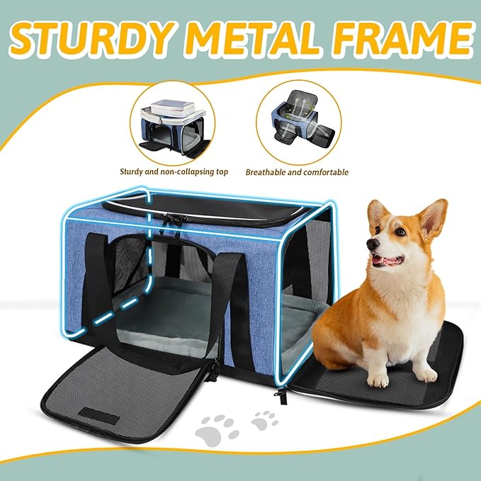 Petskd Pet Carrier 18x13x9.5 Southwest Airline Approved, Pet Travel Carrier Bag for Small Cats and Dogs, Soft Dog Carrier for 1-15 LBS Pets,Dog Cat Carrier with Safety Lock Zipper (Blue)