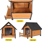Dog House Outdoor,Dog Kennel Outside for Large Breed,Weatherproof Large Dog Shelter with Anti-Chewing Iron Frame (Brown-N, 45" D x 32.9" W x 32.6" H)