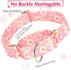 Wide Martingale Collar for Dogs -1.5 Inch Dog Training Collar - Big, & Thick Dog Collar - Escape-Proof, Durable and Comfortable - Pink Daisy L