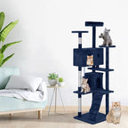 24/7 Shop at Home Court 70 inch Multi-Level Cute Cat Tree Tower with Dangling Ball and Scratching Posts for Indoor Cats Adults, Kitten Supplies, Pet House, Navy Blue