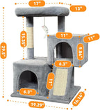 Cat Tree, 29.5 Inches Cat Tower with Dual Condos for Indoor Cats, Plush Cat House with Padded Perch, Scratching Ramp and Posts -Gray