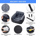 Dog Car Seat for Small Dogs, Washable Pet Booster Seats with Clip-On Safety Leash, Comfy Deluxe Plush Carseat with Storage Pockets, Puppy Car Travel Carrier Bed for Dogs Under 25 lbs, Black