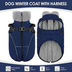 AOFITEE Dog Coat for Large Dogs, Waterproof Dog Jacket Winter with Harness Built in, Warm Fleece Pet Puffer Jacket with Zipper, Cold Weather Coats for Dogs, Reflective Pet Snowsuit, Blue XXL